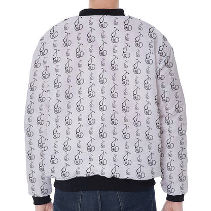White And Black Stethoscope Print Zip Sleeve Bomber Jacket