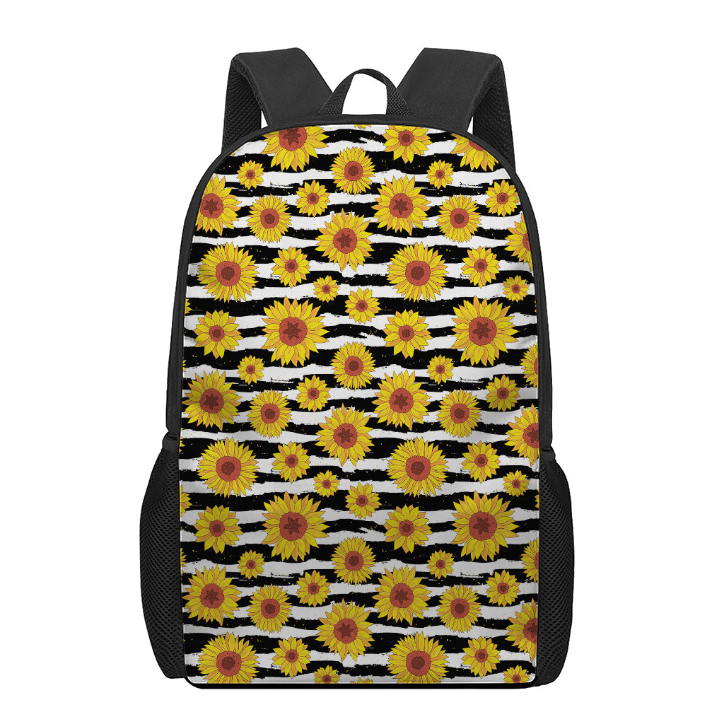 White And Black Stripe Sunflower Print 17 Inch Backpack