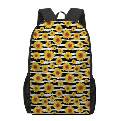 White And Black Stripe Sunflower Print 17 Inch Backpack