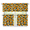 White And Black Stripe Sunflower Print 3 Piece Kitchen Curtains