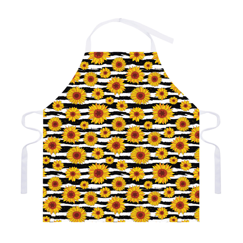 White And Black Stripe Sunflower Print Adjustable Apron