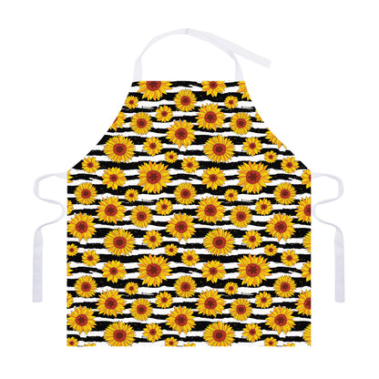 White And Black Stripe Sunflower Print Adjustable Apron
