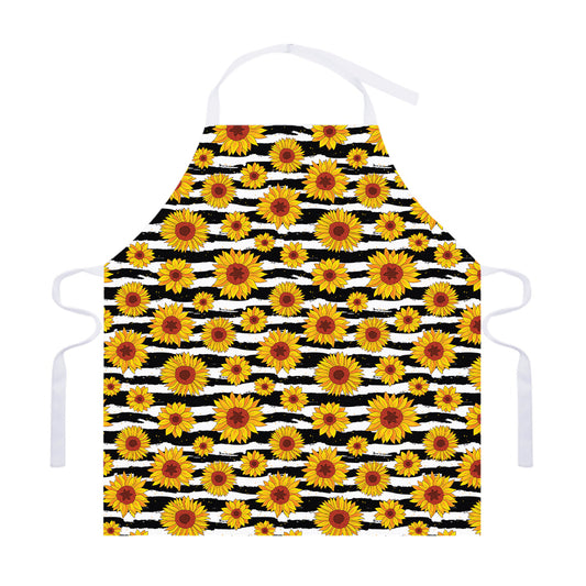 White And Black Stripe Sunflower Print Adjustable Apron