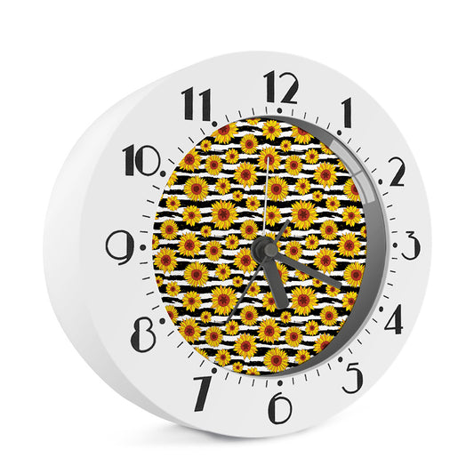 White And Black Stripe Sunflower Print Alarm Clock