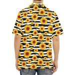 White And Black Stripe Sunflower Print Aloha Shirt