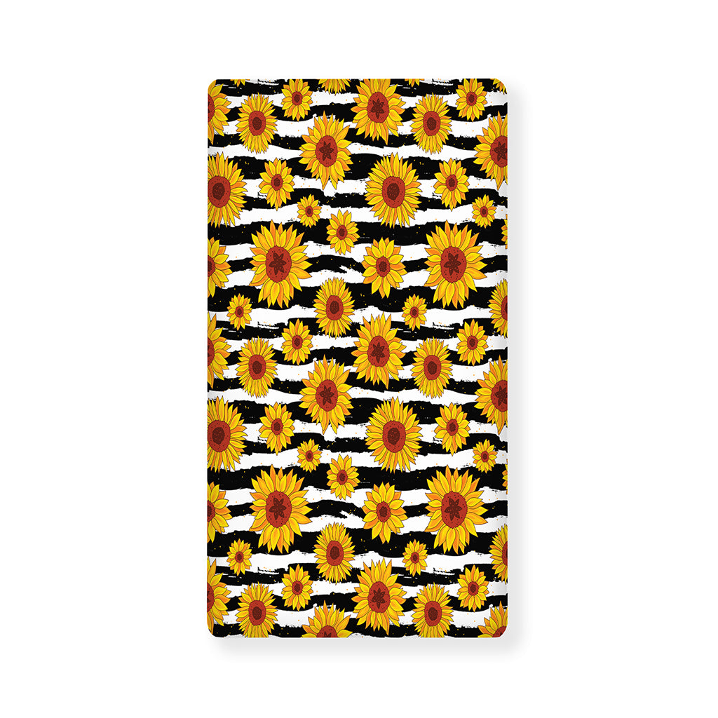 White And Black Stripe Sunflower Print Baby Crib Sheet