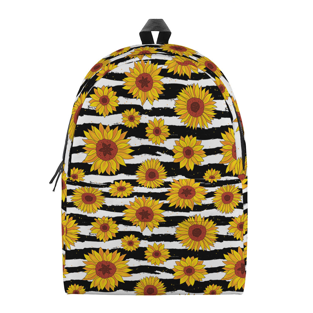 White And Black Stripe Sunflower Print Backpack