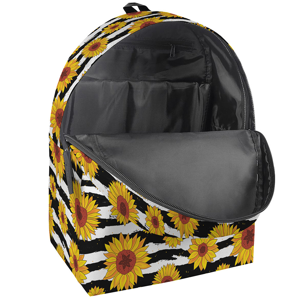 White And Black Stripe Sunflower Print Backpack