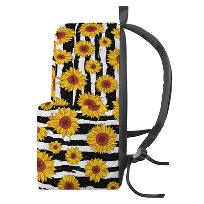 White And Black Stripe Sunflower Print Backpack