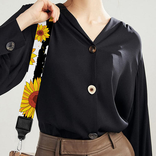 White And Black Stripe Sunflower Print Bag Strap