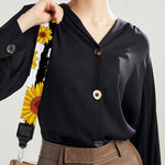 White And Black Stripe Sunflower Print Bag Strap