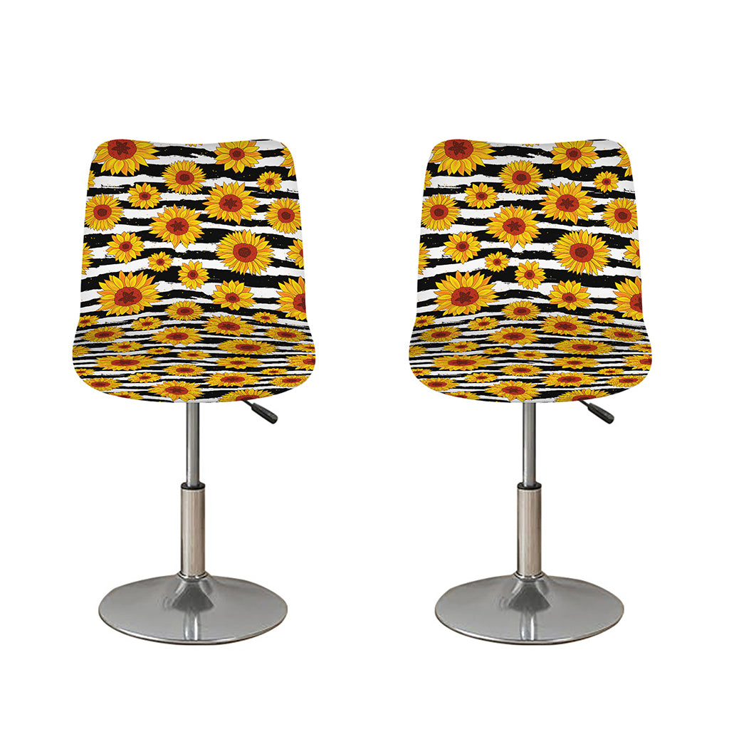 White And Black Stripe Sunflower Print Bar Stool Covers