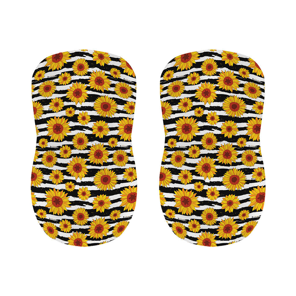 White And Black Stripe Sunflower Print Bar Stool Covers