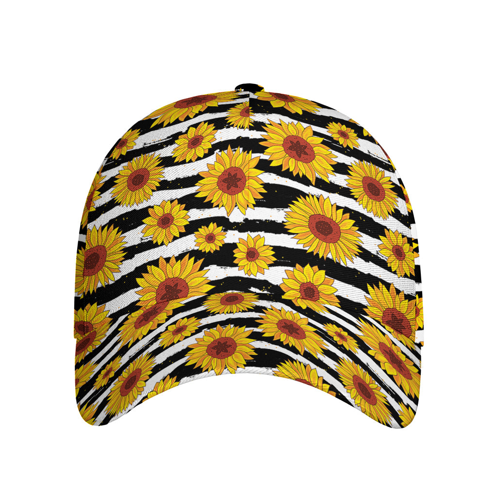 White And Black Stripe Sunflower Print Baseball Cap