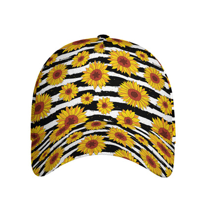 White And Black Stripe Sunflower Print Baseball Cap