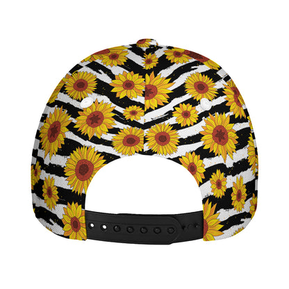 White And Black Stripe Sunflower Print Baseball Cap