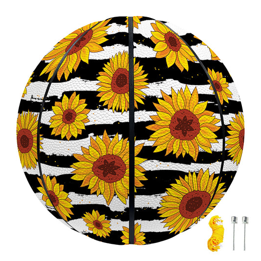 White And Black Stripe Sunflower Print Basketball