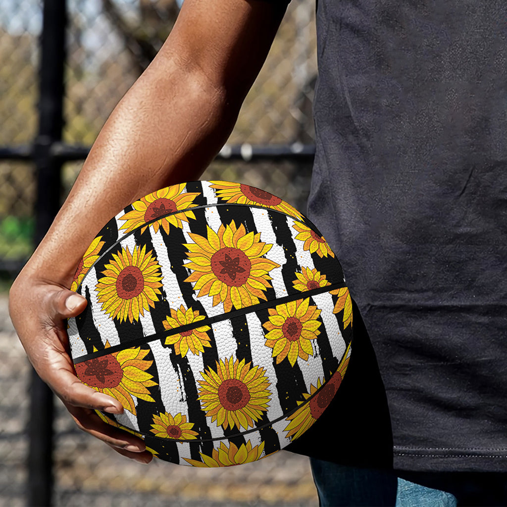 White And Black Stripe Sunflower Print Basketball