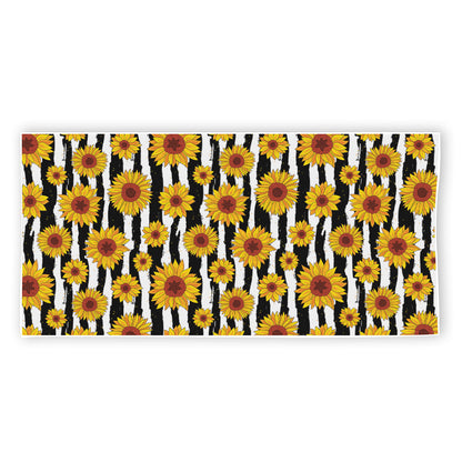 White And Black Stripe Sunflower Print Beach Towel