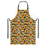 White And Black Stripe Sunflower Print Bib Apron With Pocket