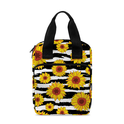 White And Black Stripe Sunflower Print Bible Tote Bag