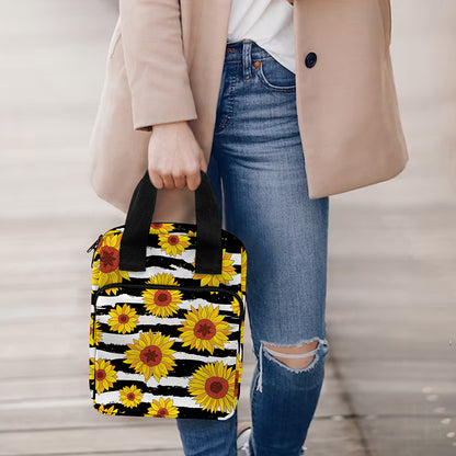 White And Black Stripe Sunflower Print Bible Tote Bag