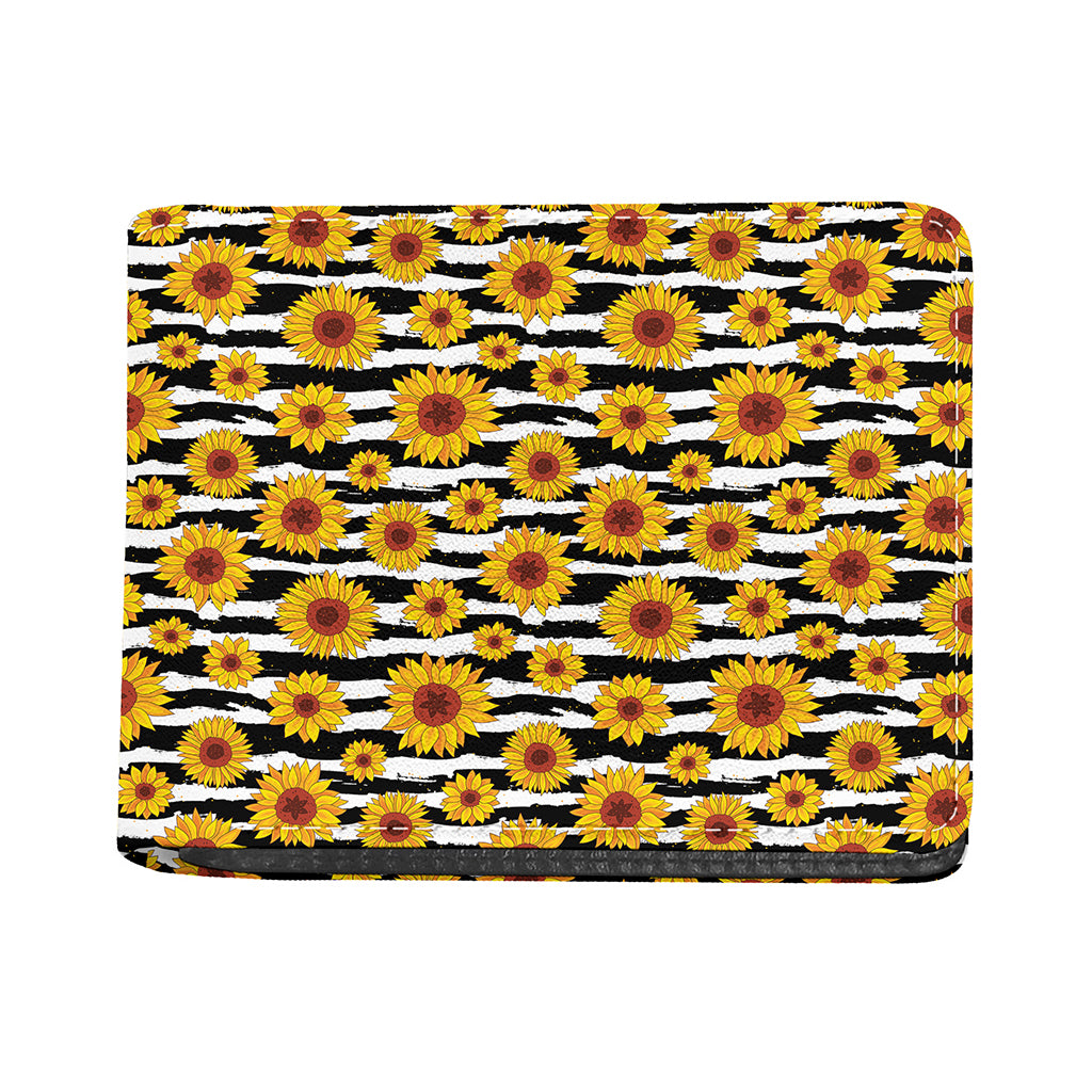 White And Black Stripe Sunflower Print Bifold Wallet