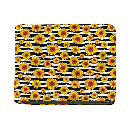 White And Black Stripe Sunflower Print Bifold Wallet