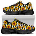 White And Black Stripe Sunflower Print Black Chunky Shoes