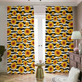 White And Black Stripe Sunflower Print Dimout Pencil Pleat Curtains