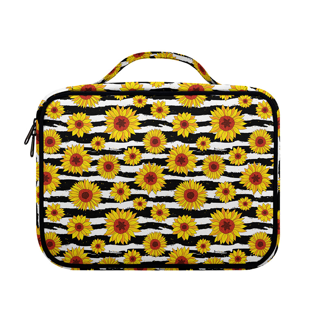 White And Black Stripe Sunflower Print Briefcase Bible Bag