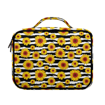 White And Black Stripe Sunflower Print Briefcase Bible Bag