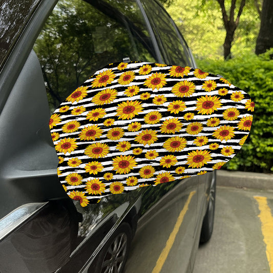 White And Black Stripe Sunflower Print Car Side Mirror Covers
