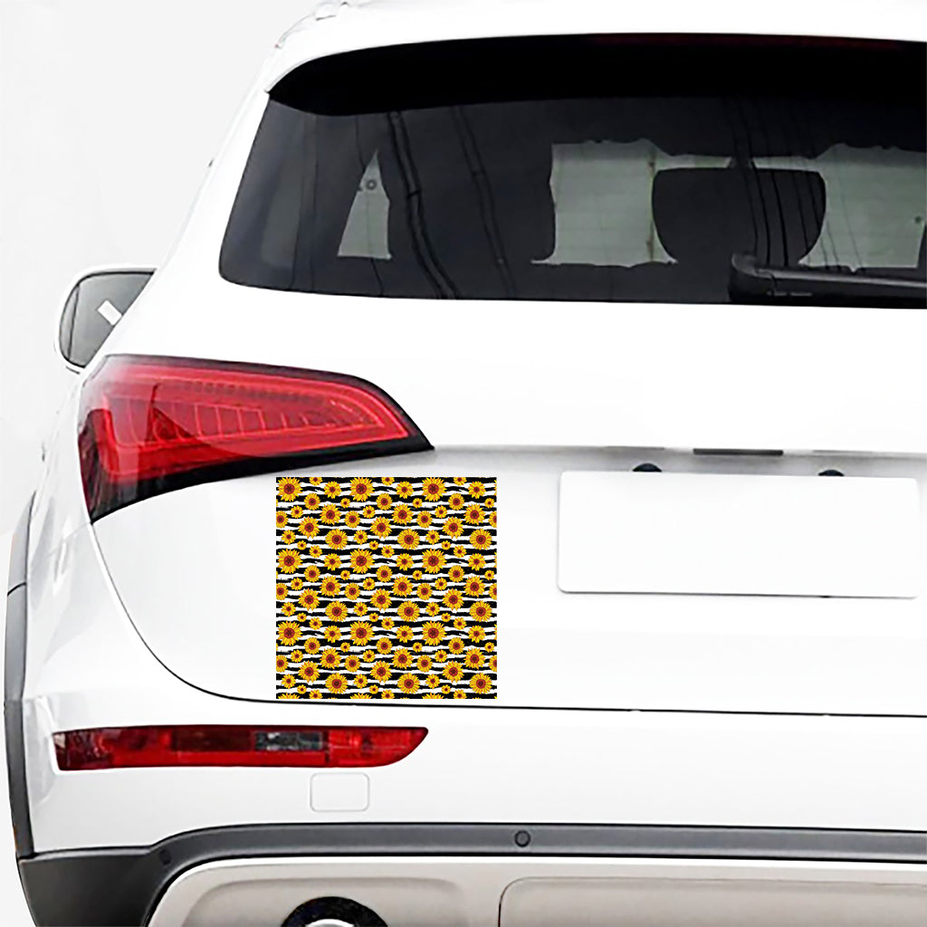 White And Black Stripe Sunflower Print Car Sticker