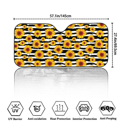 White And Black Stripe Sunflower Print Car Windshield Sun Shade