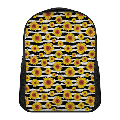 White And Black Stripe Sunflower Print Casual Backpack