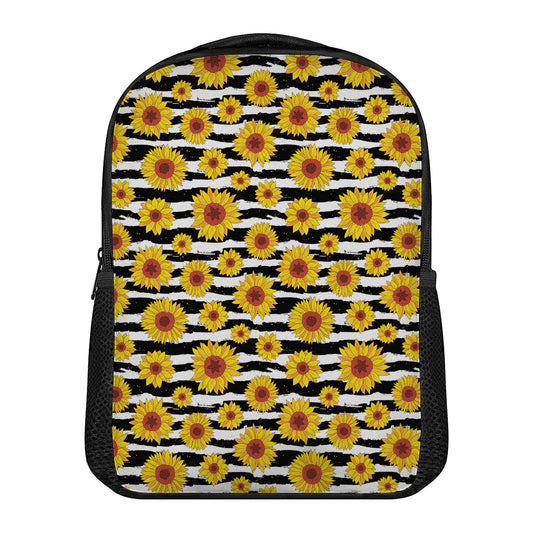 White And Black Stripe Sunflower Print Casual Backpack
