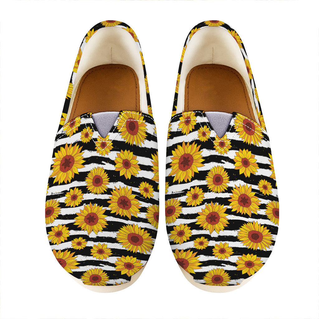 White And Black Stripe Sunflower Print Casual Shoes