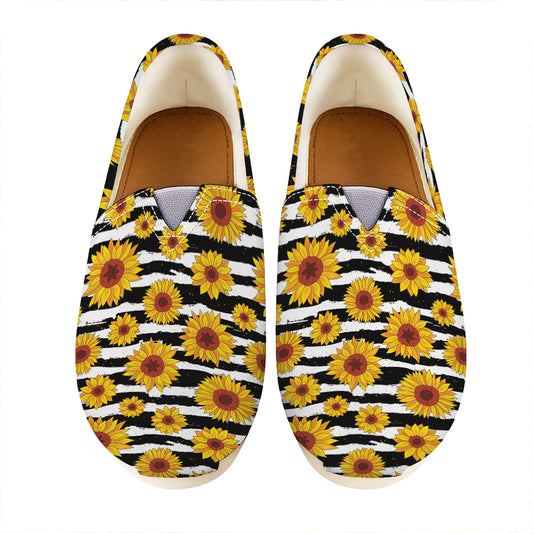 White And Black Stripe Sunflower Print Casual Shoes
