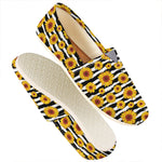 White And Black Stripe Sunflower Print Casual Shoes