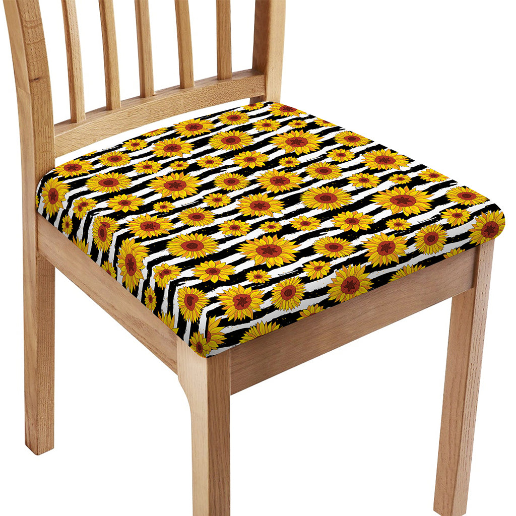 White And Black Stripe Sunflower Print Chair Cushion Cover