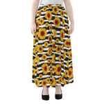 White And Black Stripe Sunflower Print Chiffon Maxi Skirt
