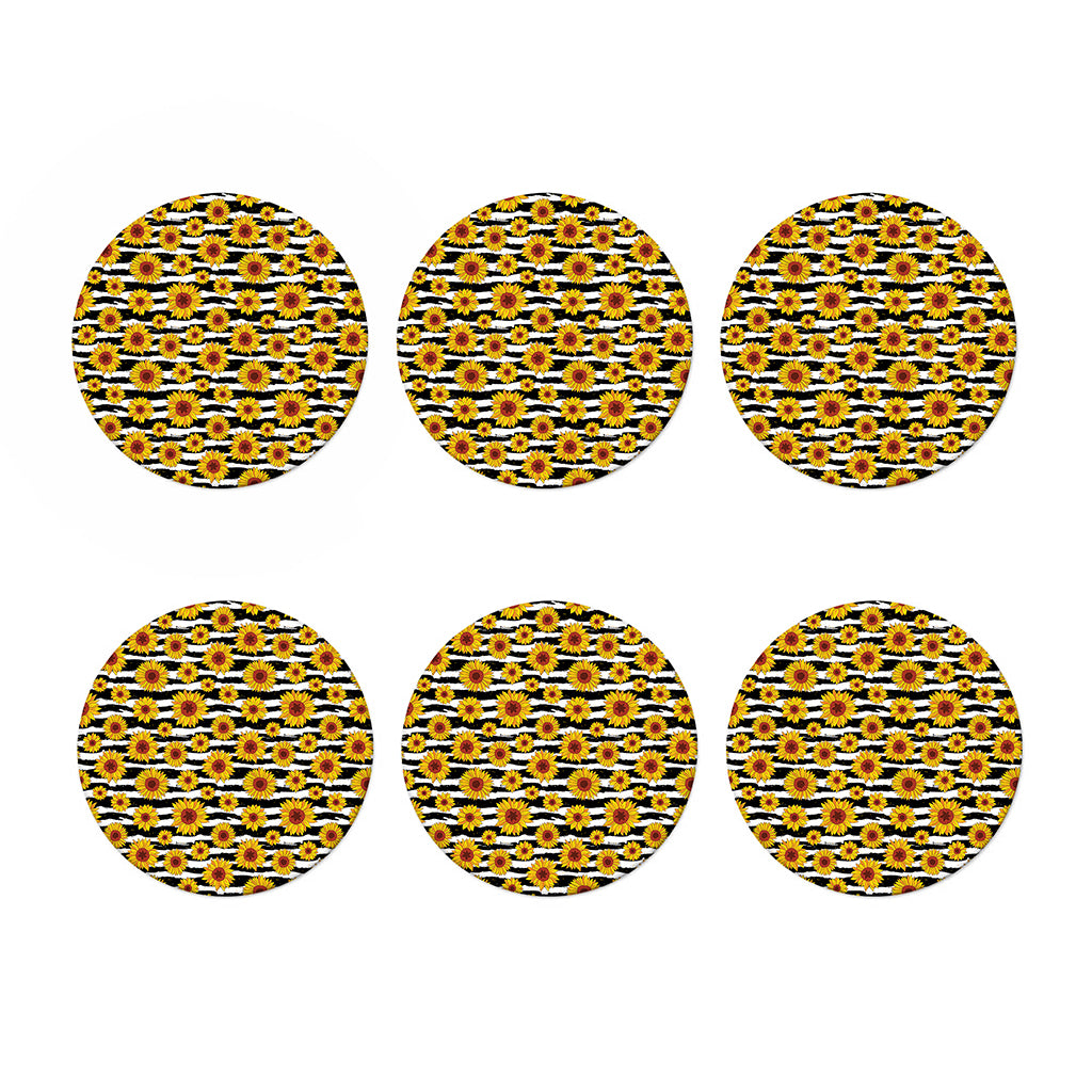 White And Black Stripe Sunflower Print Coaster Set