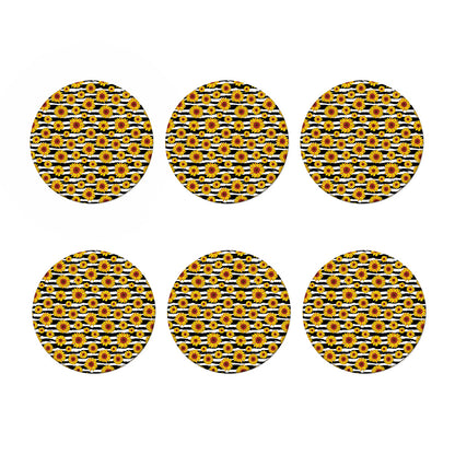White And Black Stripe Sunflower Print Coaster Set