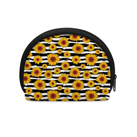 White And Black Stripe Sunflower Print Coin Purse