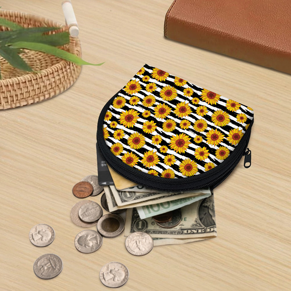 White And Black Stripe Sunflower Print Coin Purse