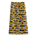 White And Black Stripe Sunflower Print Cotton Front Slit Maxi Skirt