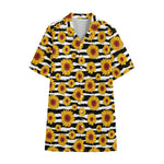White And Black Stripe Sunflower Print Cotton Hawaiian Shirt