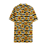 White And Black Stripe Sunflower Print Cotton Hawaiian Shirt