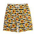 White And Black Stripe Sunflower Print Cotton Shorts
